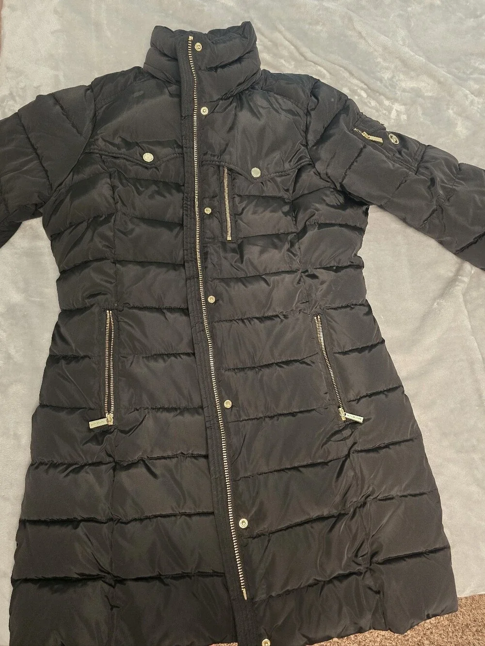 ​Michael Kors Quilted Puffer Coat Black Gold Hardware Sustainable Insulation L
